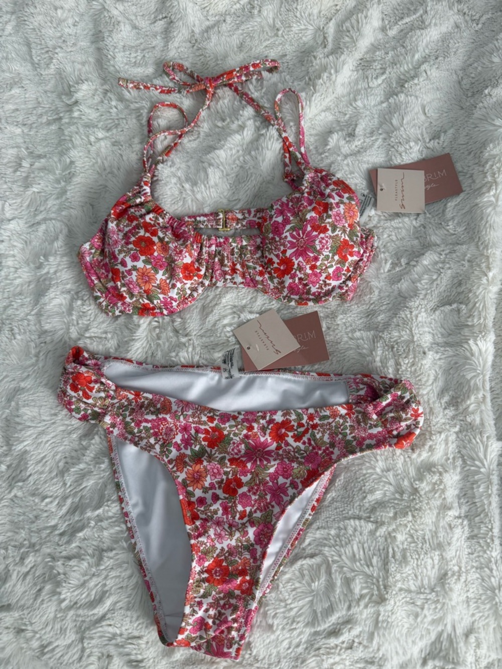 Floral Pink & Red Underwire Halter Bikini by AMORE